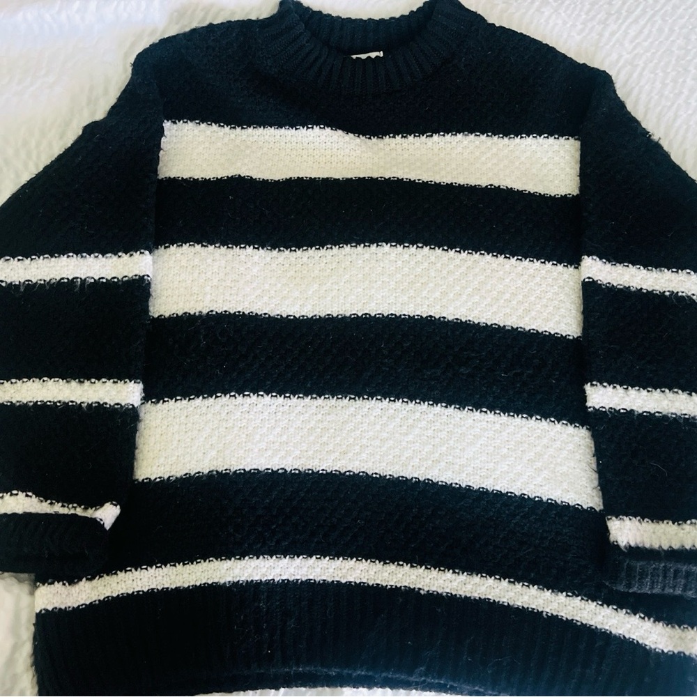 Topshop Black White Striped Chunky Knit Sweater S Oversized Cozy